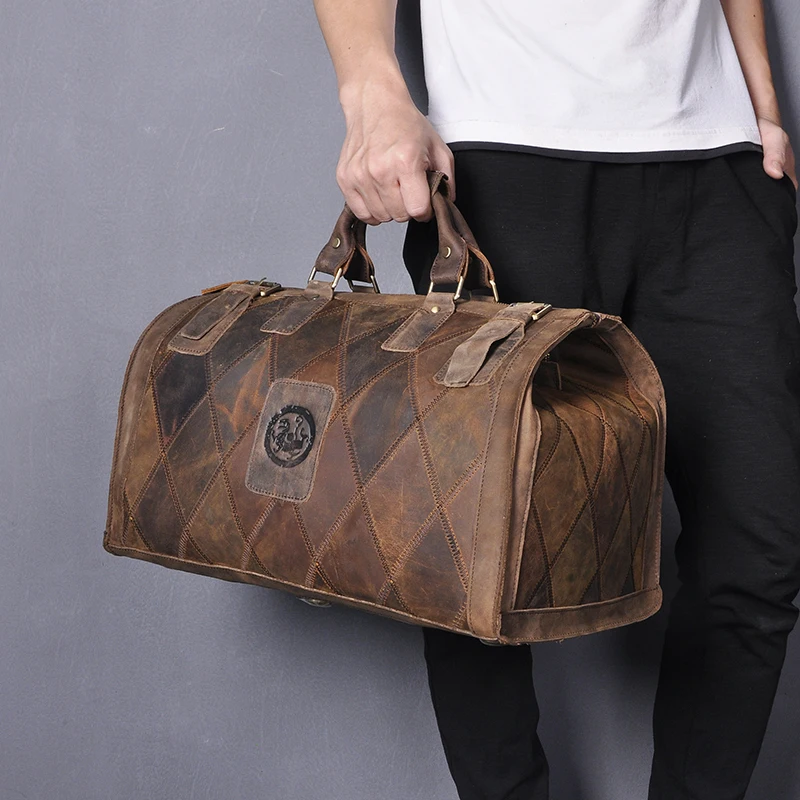 Crazy Horse Leather Male Larger Capacity Retro Design Travel Handbag Duffle Luggage Bag Fashion Travel Suitcase Tote Bag 8151