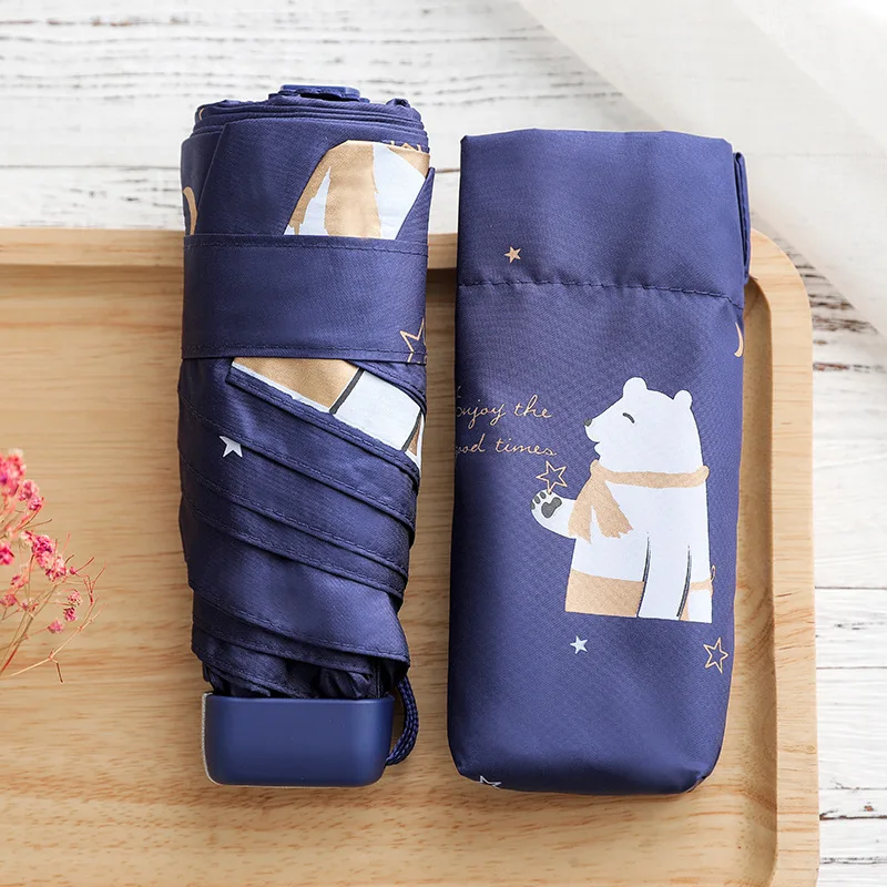 Navy blue bear Мини карманный зонтик дождь Дети корпорация складной зонтик Защита от Солнца Анти-УФ зонтик Детский Мультфильм Зонт с изображением кроликов - Цвет: Navy blue bear