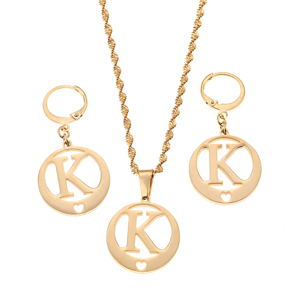 Conjuntos joyería con letras, dorado, nombre juvenil, K, collares, pendientes|Conjuntos de joyería| - AliExpress