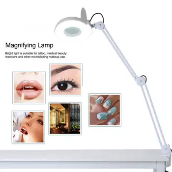 

8X LED Illuminated Desktop Magnifying Lamp with Clamp Arm Reading Beauty Medical Tattoo Salon Makeup Loupe Lamp Magnifier Light