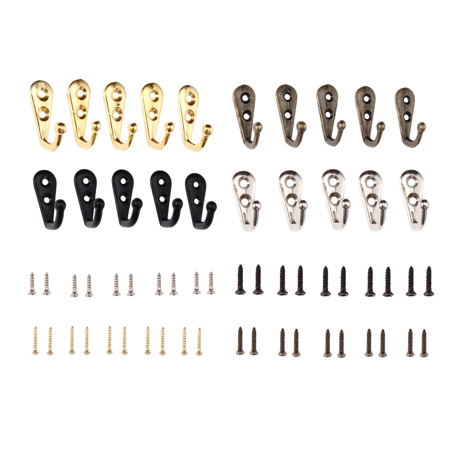 5sets Hooks Wall Mounted Hanger w/screws Black/Gold/Silver/Antique bronze Coat/Key/Bag/Towel/Hat Holder Decor Bathroom Kitchen 5