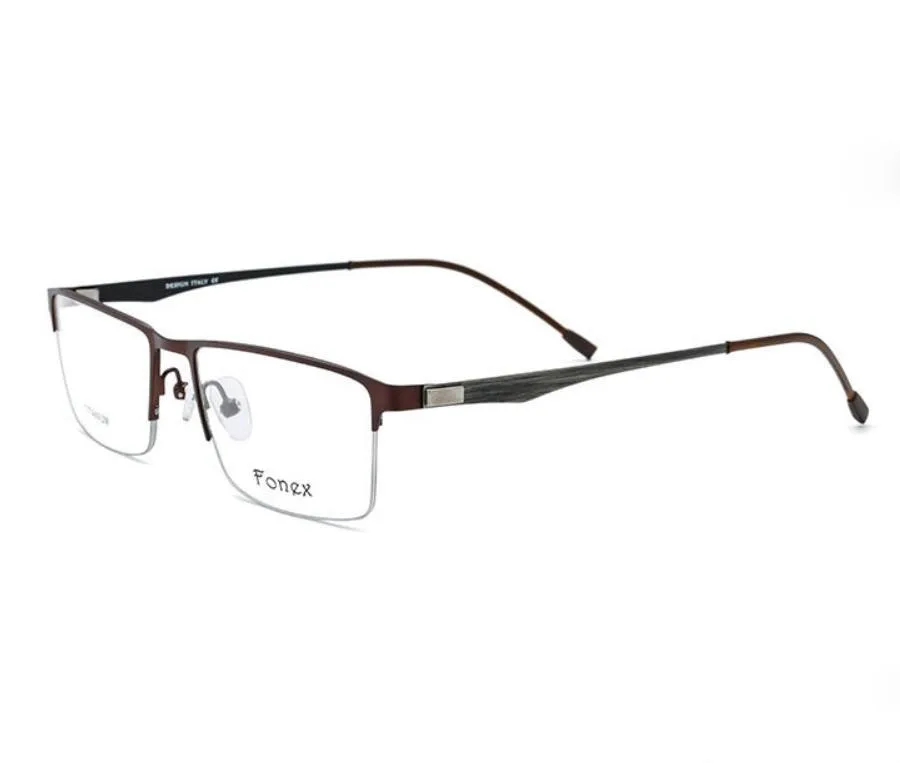 brown Ultralight pure titanium frames 9838 business style men eyewear can be myopia reading glasses 1.74 anti-blue lenses - Цвет оправы: brown