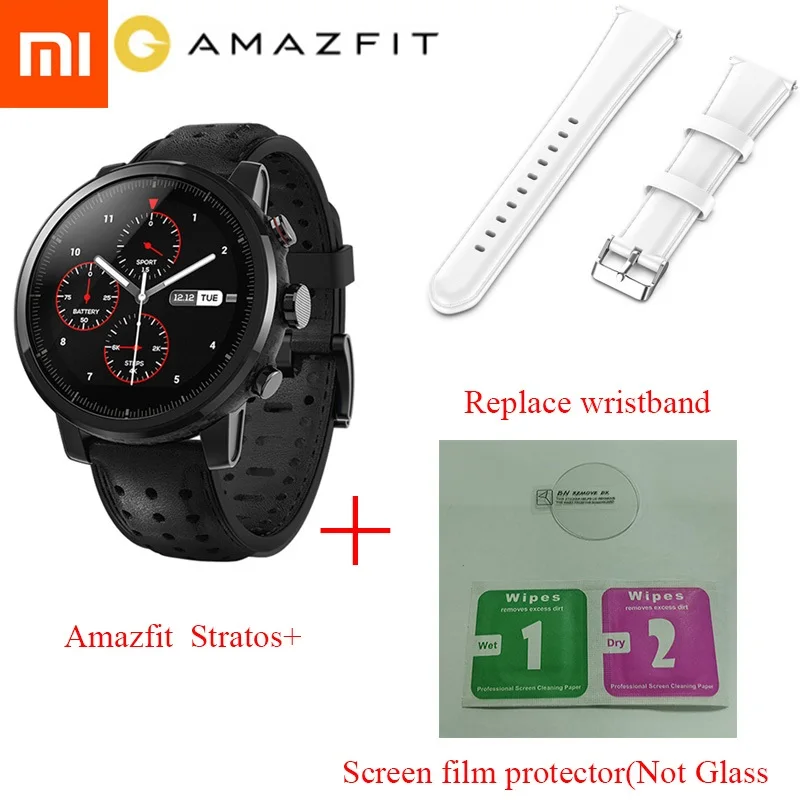 Глобальная версия Xiaomi Huami Amazfit 2 Stratos 2+ умные часы для мужчин с gps Xiaomi часы PPG монитор сердечного ритма 5ATM водонепроницаемый - Цвет: Add White Wristband