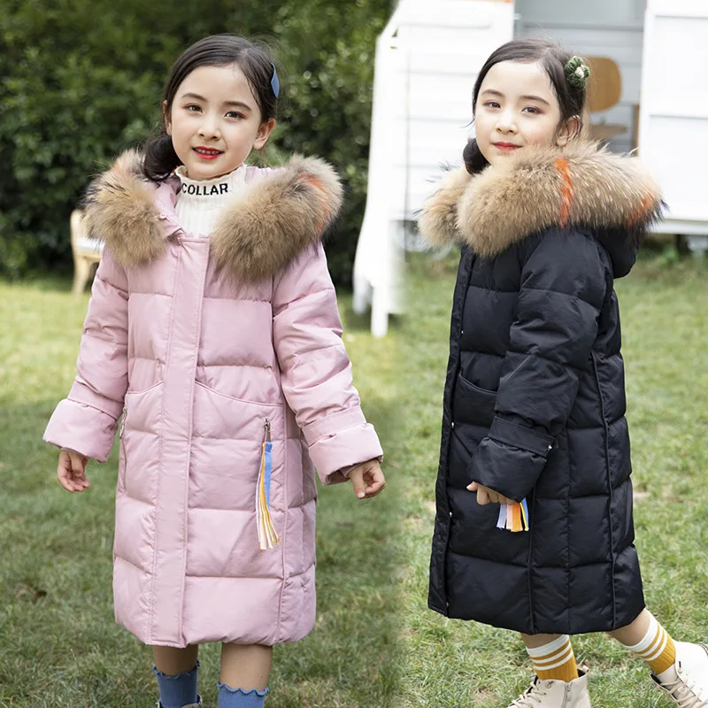 

-20 Degrees Girls Real Fur Duck Down Jackets Children's Big Fur Hooded Winter Warm Down Jacket Kids Girls Down Outerwear Coats
