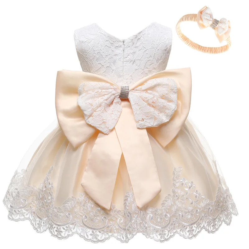 Vestido infantil летние Одежда для маленькой девочки для разного рода вечеринок: свадеб, Платья для девочек, одежда новорожденных Костюмы Платье для первого дня рождения - Цвет: Champagne