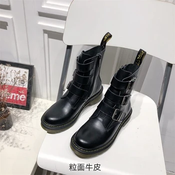 

Martin boots women Genuine Leather shoes Mid boot Cowhide shoes Zipper shoes Keep warm in autumn and winter кроссовки