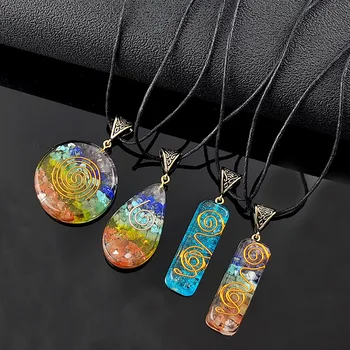 

7 Chakra Energy Pendant Orgonite Necklace Rainbow Crystal Pendant Yoga Meditation Necklace Resin Jewelry For Women Men