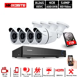 HKIXDISTE 4CH система безопасности камеры AHD DVR комплект 4 шт. 2592x1944 5.0MP IR-CUT In/Открытый CCTV камера P2P видео набор для наблюдения