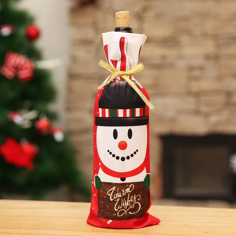Christmas Decoration Santa Snowman Wine Bottle Cover Drawstring Red Wine Bag Champagne Bottle Holder Xmas Party Home Table Decor