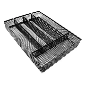 

Spoon Silverware Holder Carbon Steel Flatware Organizer Kitchen Non-Slip Cutlery Tray Drain Drawer 5 Compartments Large Capacity