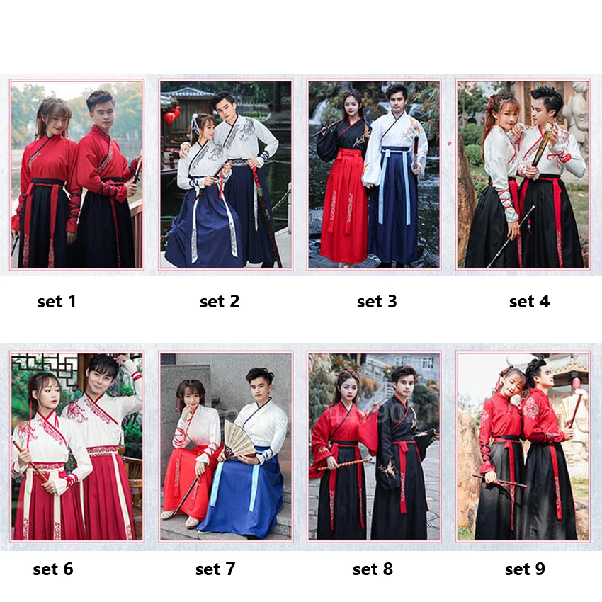 Год для взрослых мужчин и женщин Древние китайские национальные костюмы Hanfu фестиваль сценическое народное танцевальное платье наряд с вышивкой