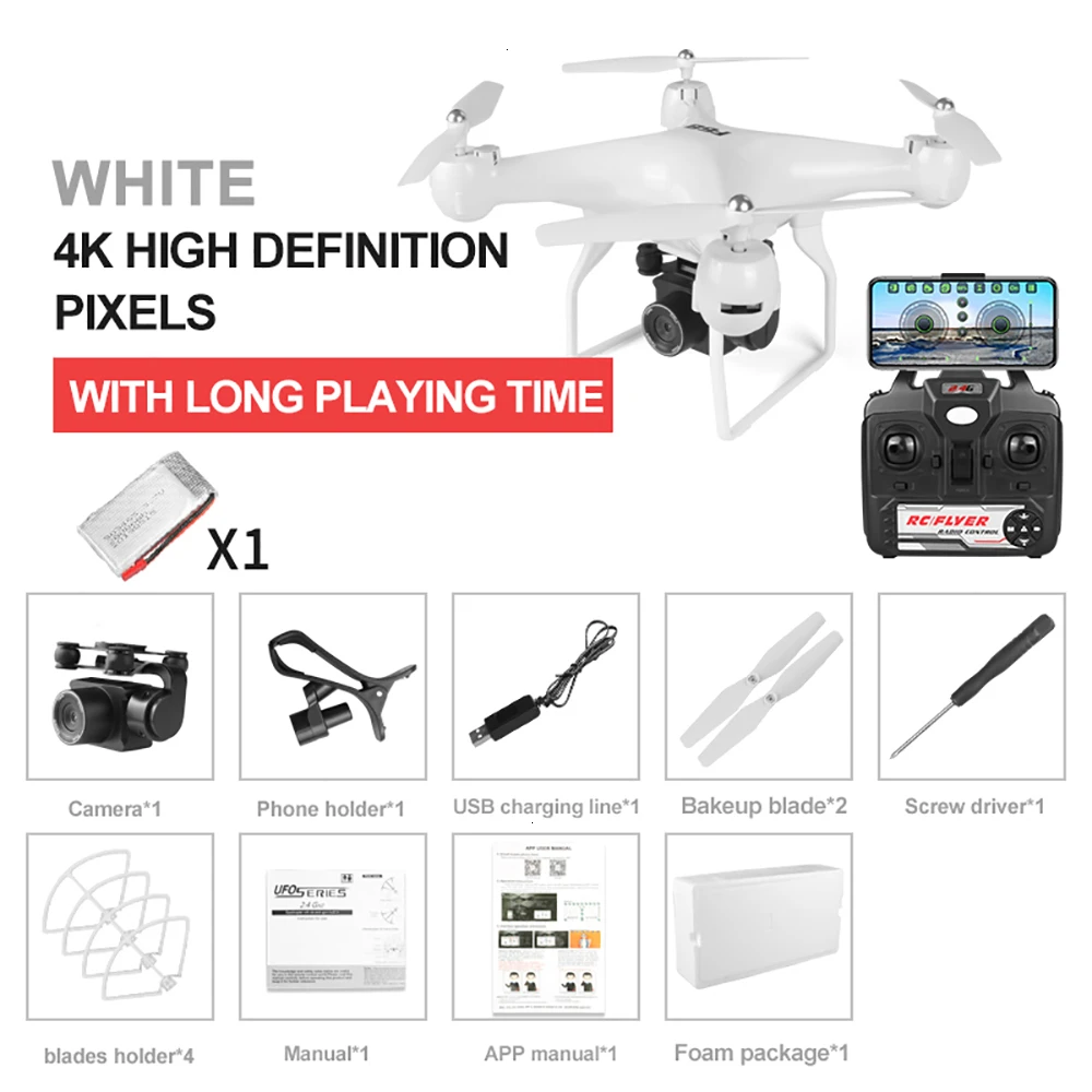 Дрон 4k HD 1080p WiFi fpv Дрон высота держать парение сервопривод для квадрокоптера камера rc вертолет однокнопочный посадочный Дрон с камерой - Цвет: White 4K