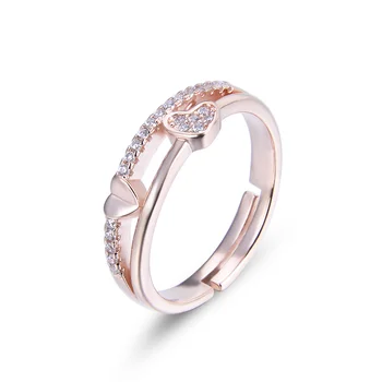 

Wholesale Ring Rose Gold Jewelry Lovely Heart Wedding Fashion Ring Finger Accessory Female Popular Sterling Silver Ring with Box