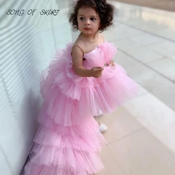 Removable Tail Flower Girl Cupcake Dresses For Wedding High Low First Communion Princess Ball Gowns детские вечерние платья