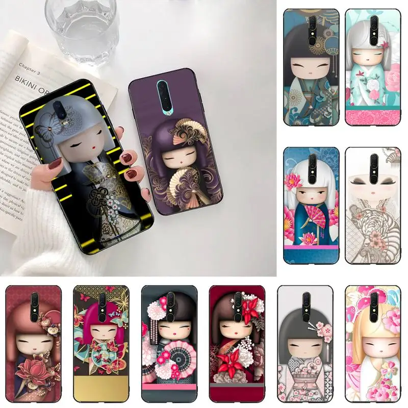 kawaii Japanese Kokeshi doll Black Soft Shell Phone Case Capa For Oppo A5 A9 2020 Reno2 z Renoace 3pro Realme5Pro | Мобильные