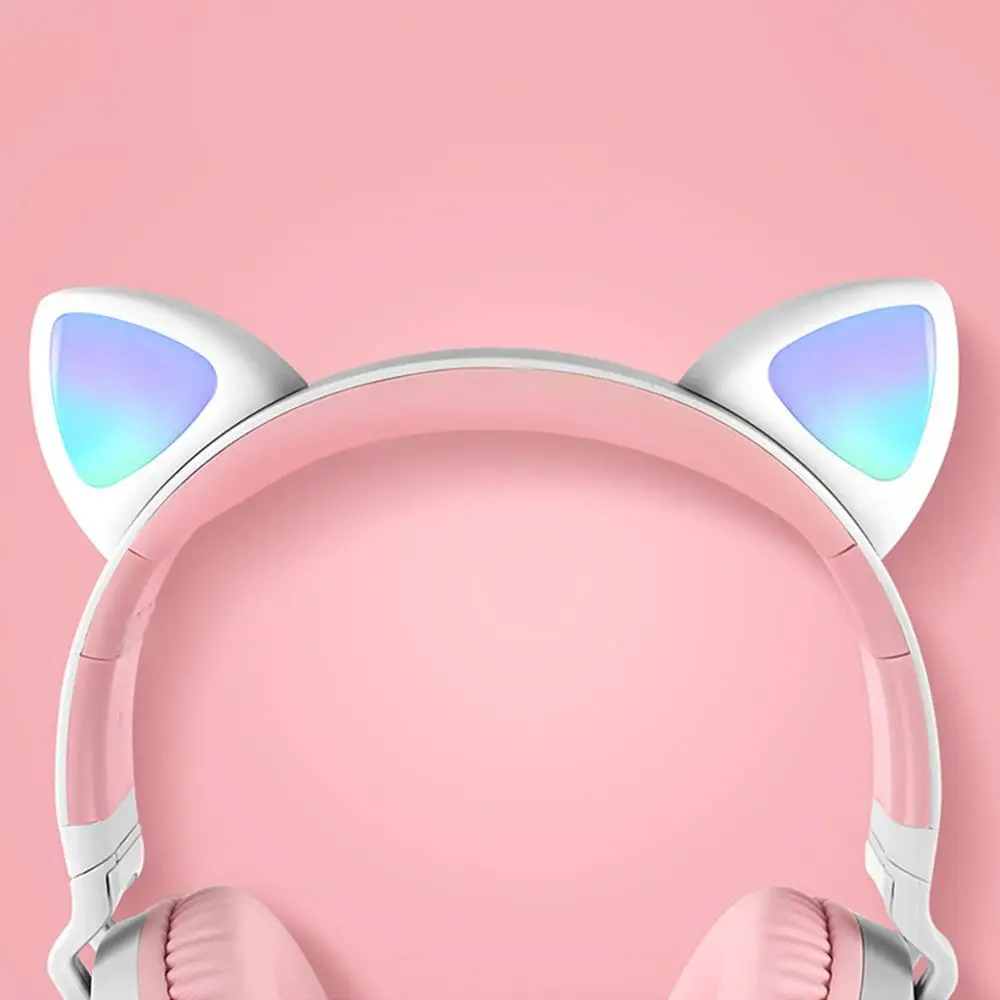 Wireless Bluetooth 5 0 Headset Adjustable Head mounted HiFi Stereo Sound LED Light Headphones Foldable Cute Cat Ears Music