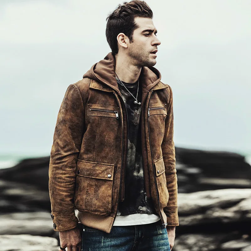 

Autumn Winter Genuine Leather Jacket Plus Size Vintage Motorcycle Mens Leather Jacket Chaqueta Cuero Hombre M-129 YY771