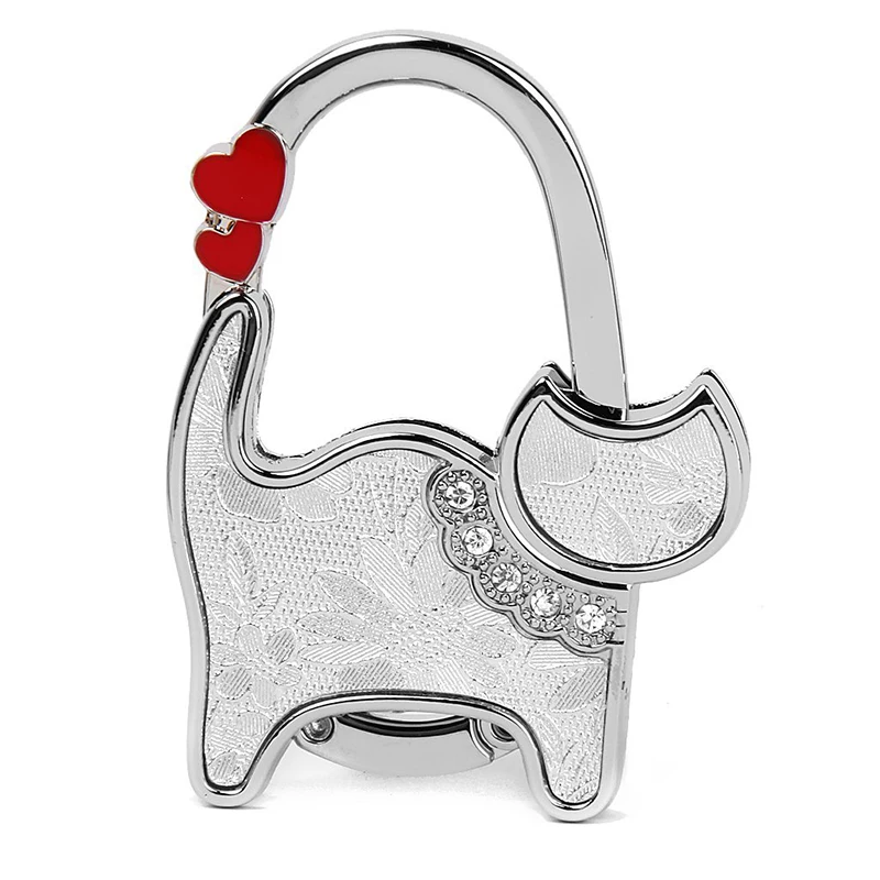 Bag Holder Foldable Handbag Hook cat Shaped(Silver and black - Цвет: Type2