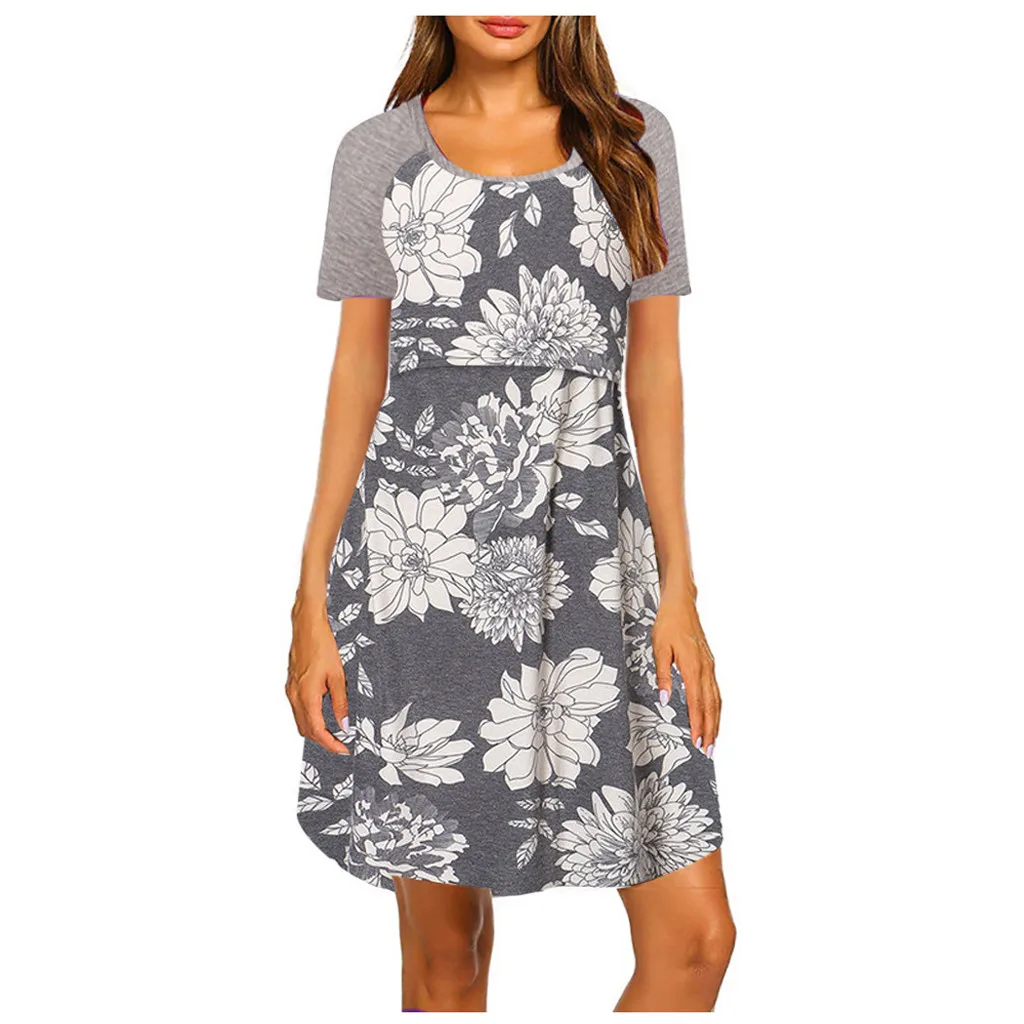 

2020 Summer Fashion Women's Flower Short-Sleeved Dress Pregnant Women Maternity Dress Wholesale Breastfeeding Dress Nightdress