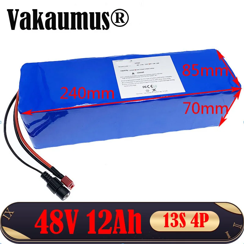 

48V Lithium ion Battery pack 12Ah 18650 cells Built-in 15A 13S BMS For 250W 350W 500W E-bike Electric bicycles motors Vakaumus