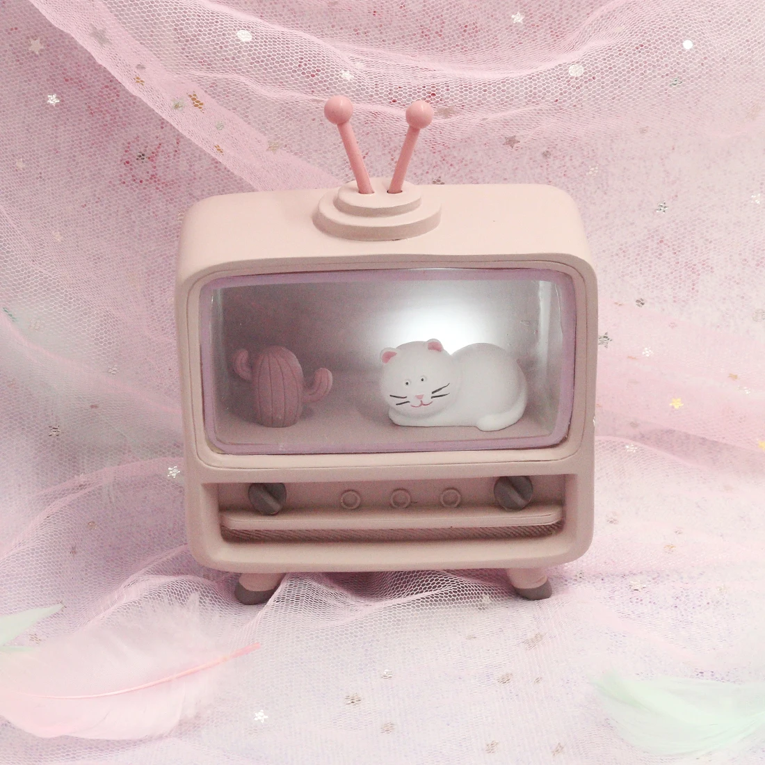 TV cat1 Hinnixy Animal Resin Night Light TV Cat Unicorn Table Lamp Baby Birthday Gift Girls Children Bedroom Decor Luminaria Ornaments - Испускаемый цвет: TV cat1