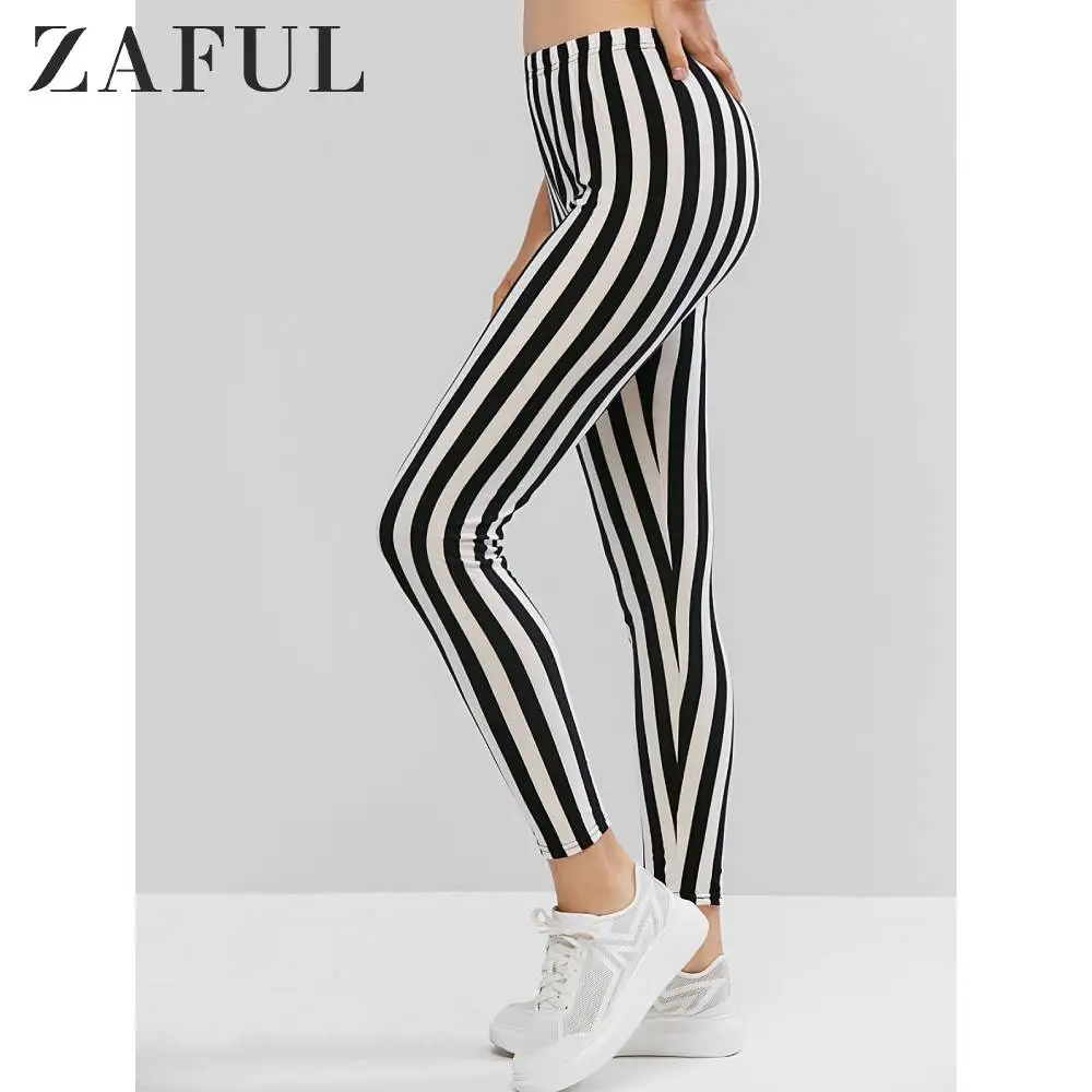 Женские леггинсы с высокой талией в ZAFUL полоску, 7/8 длина, обтягивающие осенние штаны