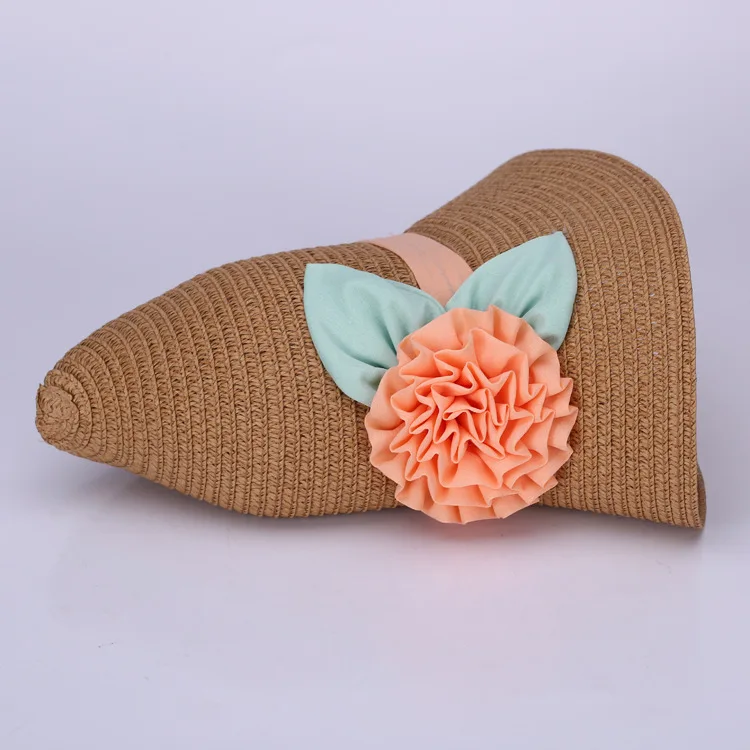 Straw Hat Lady summer outing sunscreen hat sunhat Flower Beach Hat foldable fisherman hat