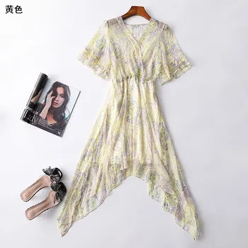 

New 114278 Women's summer V-neck Pullover short sleeve Printed Dress