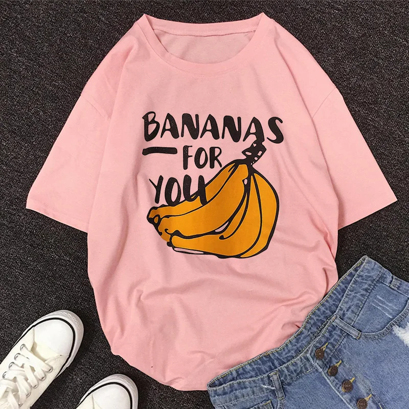 2020 New Summer DOLCE & BANANA Print T-Shirt Women O-Neck Short Sleeve Cute Cartoon T Shirt For Girls Students Lady Tops Tshirt