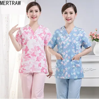 

V-neck surgical clothes hand-washing clothes beauty salon dental hospital nurse clothes summer short sleeve split suit female