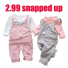 Одежда для маленьких девочек костюм на бретелях Одежда для маленьких девочек Повседневная хлопковая Футболка с рисунком+ комбинезон, милая Одежда для маленьких девочек комплект из двух предметов