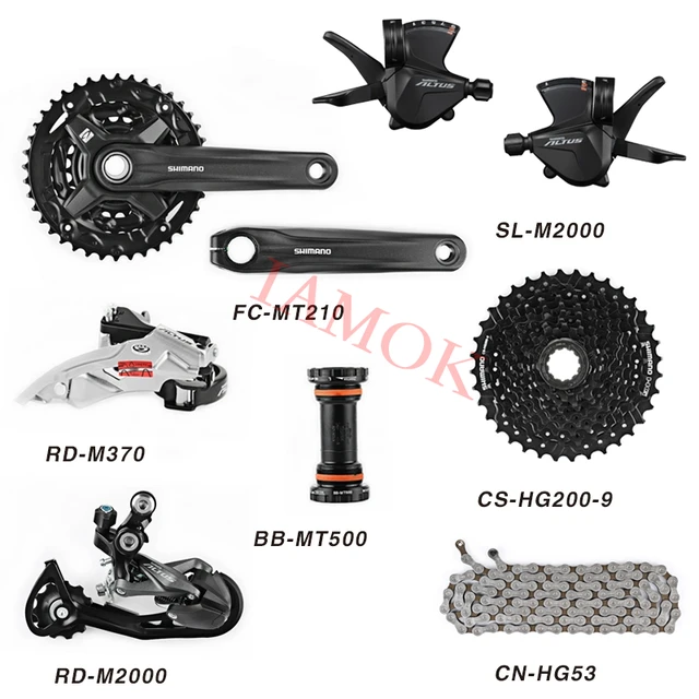 SHIMANO Bike FC-MT210 Chainwheel 40/44T SL-M2000 Shifter RD-M2000 Rear Derailleur Iamok CS-HG200-9 Freewheel Bicycle Parts 7-piece Set