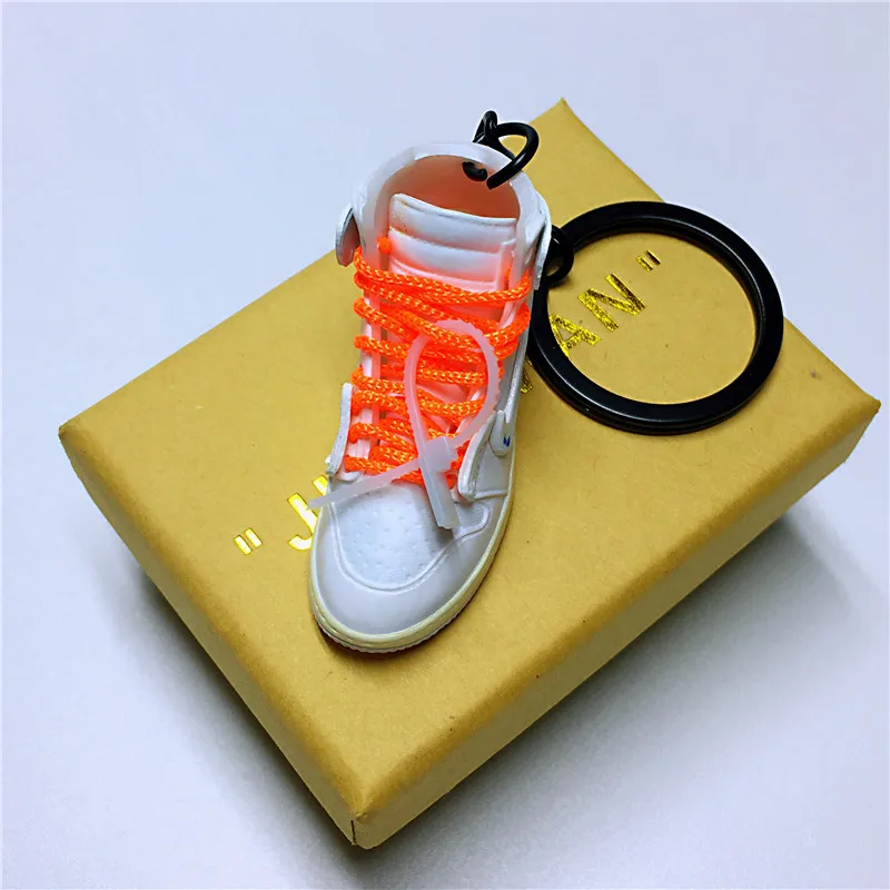 Дропшиппинг Новинка ручной работы 3D мини кроссовки брелок OW UNC телефонный ремешок Завитый брелок популярный подарок - Цвет: OW-WHITE-ORANGE