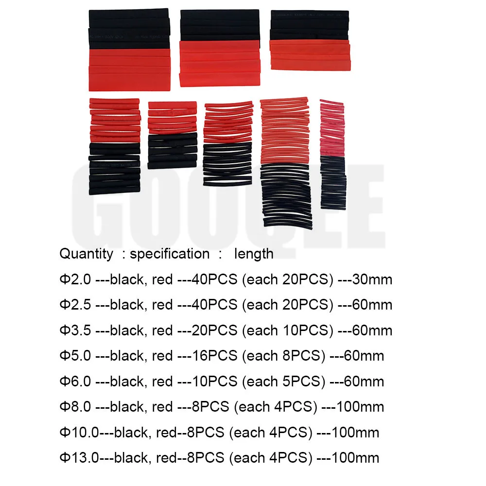 150 шт./лот 2:1 Полиолефиновый термоусадочный термоусадочная втулка термоусадочная изоляция провода кабель трубки термоусадочные трубки комплект красный черный - Цвет: Bagged