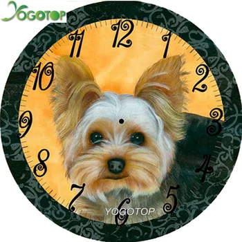 

Dog With clock 5D DIY diamond painting Yorkshire Terrier pet Full rhinestone Diamond embroidery mosaic Wall clock decor YY1893