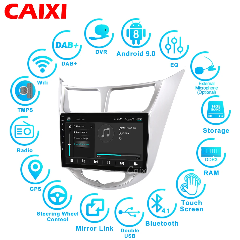 Автомобильный мультимедийный плеер CAIXI RAM 2G 2Din Raido Android 9 0 для Hyundai Solaris 1 2010 2016