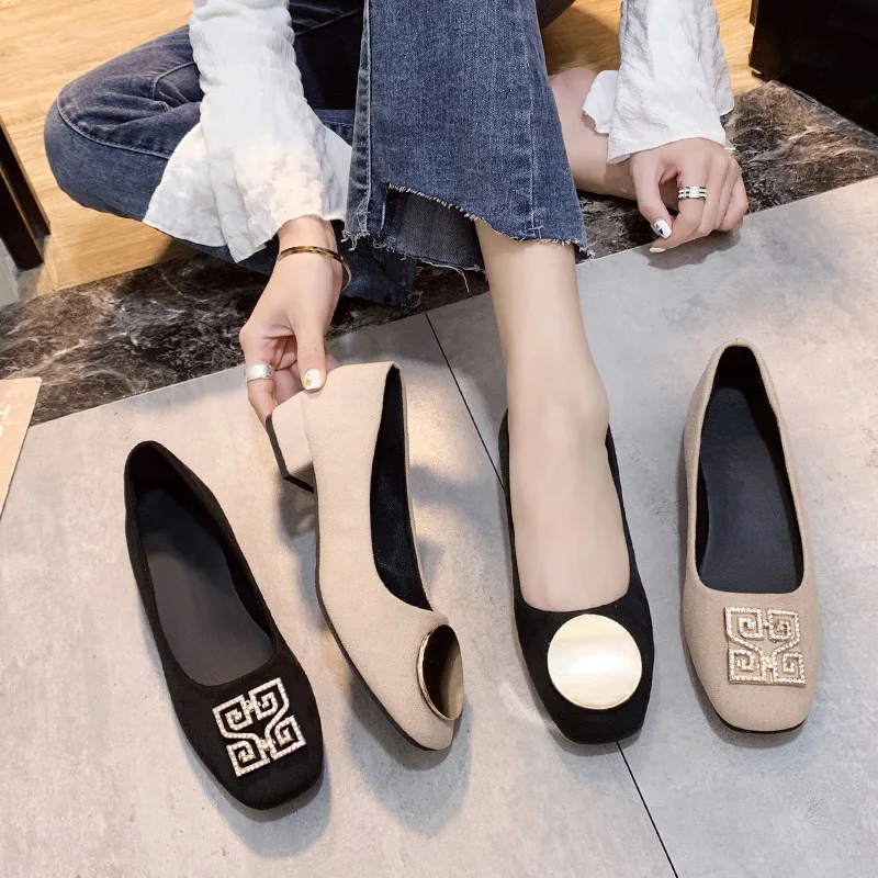 

2020 Spring New Style Shoes Women's Versatile Fashion Moccosins Casual Square Head Comfortable Elegant Chunky-Heel WOMEN'S Shoes