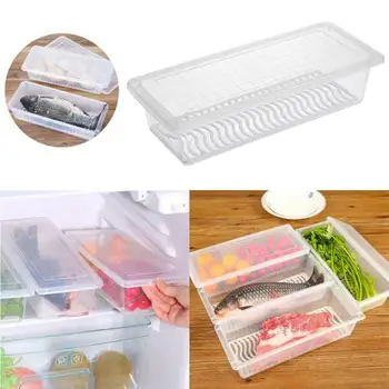 

Kitchen Food Fresh Storage Box Containers Transparent Fridge Organizer Case Removable Drain Plate Tray For Keep Fruits Meat