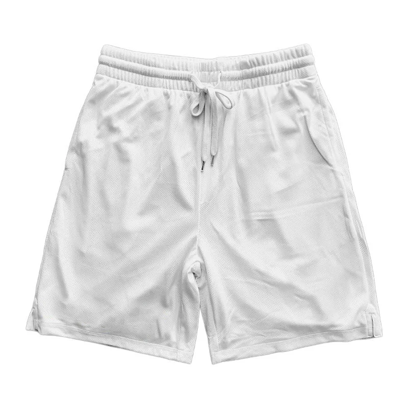 Бренд летние спортивные шорты для мужчин бегунов короткие спортивные штаны Мужская спортивная одежда Дышащие сетчатые шорты для бодибилдинга - Цвет: Белый