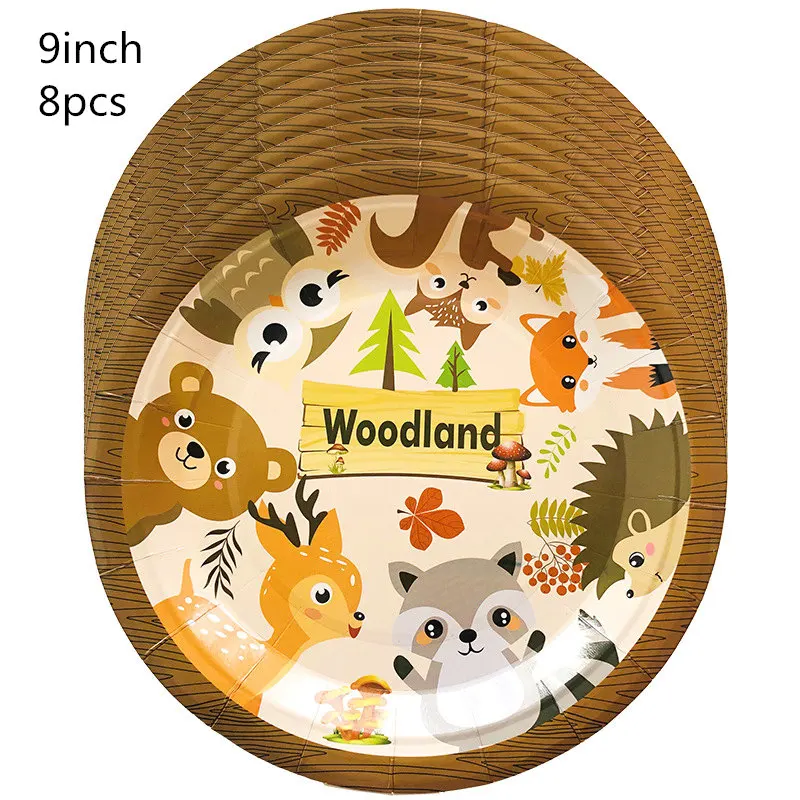 Woodland Forest Birthday Party Decor Animal Fox Raccoon Hedgehog Boys Disposable Tableware Set Cake Topper Plate Cup Supplies