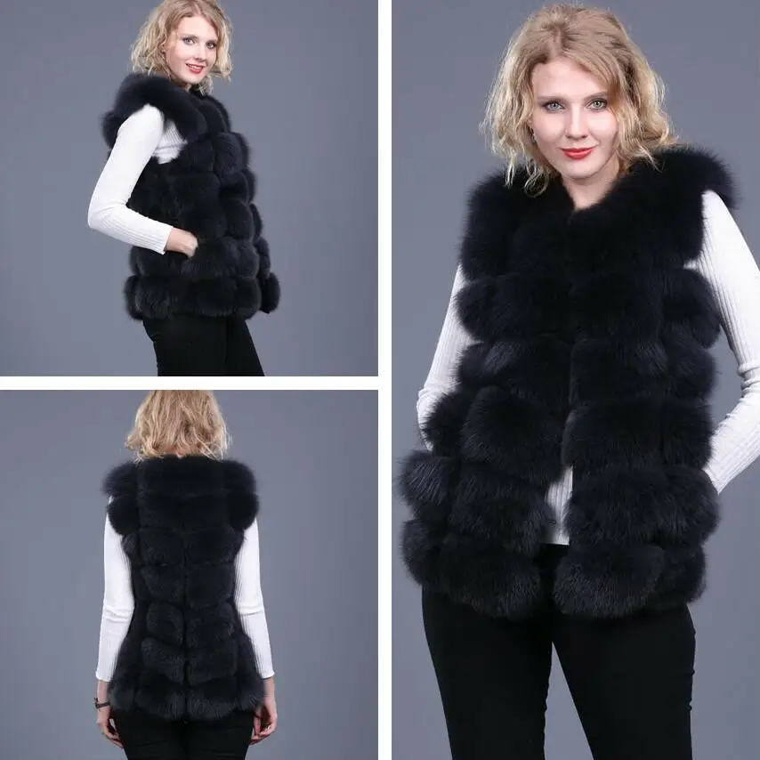 2019 nieuwe echte vos bont vrouwen vest lederen fashion luxe dikke warme jas jas effen kleur bont vest vrouwen's jas