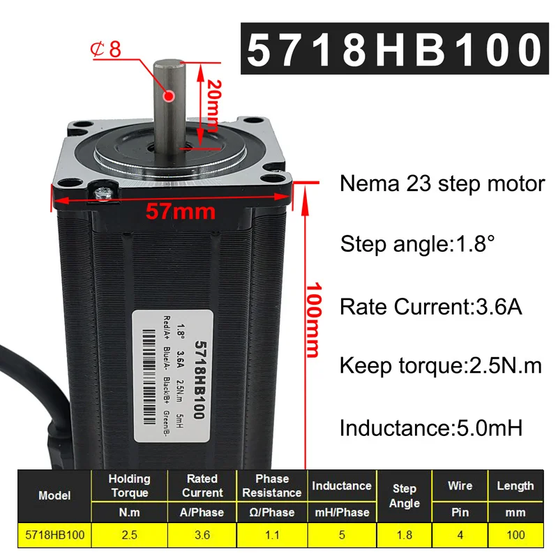 57BYG stepper motor 1.8 Degree 3.6A 2.5N.m 100mm 2 phase hybrid 