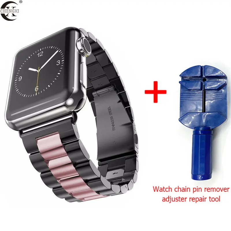 black pink Ремешок, ремешок из нержавеющей стали Apple Watch 42 мм 38 мм 1 2 3 4 двойной цвет металлический браслет для iWatch серии 4 5 44 мм 40 мм аксессуары - Цвет ремешка: black pink