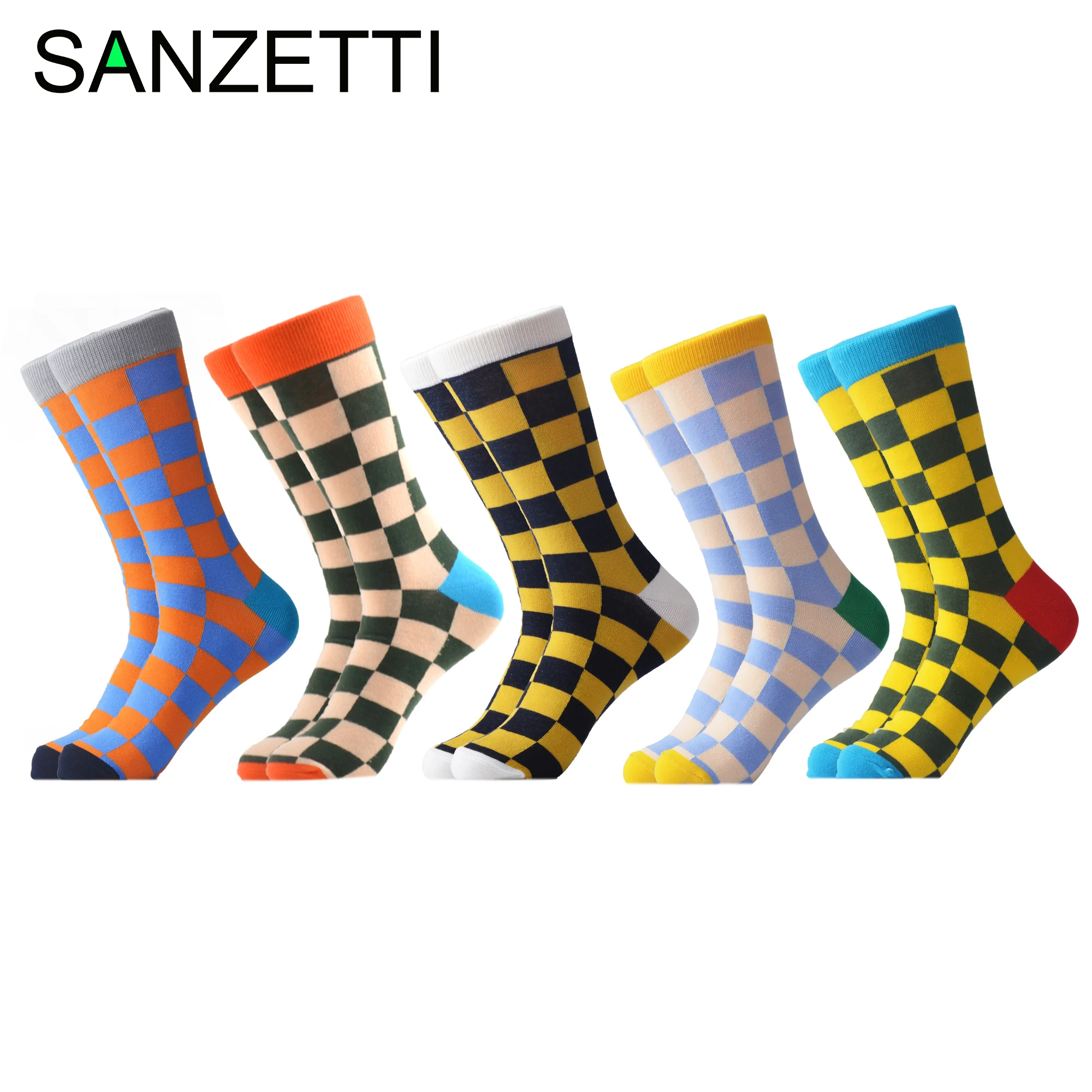 SANZETTI 5 пара/лот 2019 Новые мужские повседневные носки из чесаного хлопка носки с геометрическим рисунком модные носки Harajuku