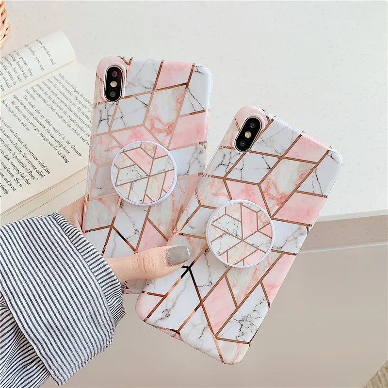 FLYKYLIN Holder Stand Case For Samsung Galaxy A50 A51 Back Cover For Samsung A70 A71 A40 Art Splice Marble Silicone Phone Coque iphone 8 case
