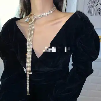 

Luxury Wedding Crystal Statement Necklace for Women Female Bridal Jewelry Gold Silver Long Fringed Collar Chokers Necklace Gifts