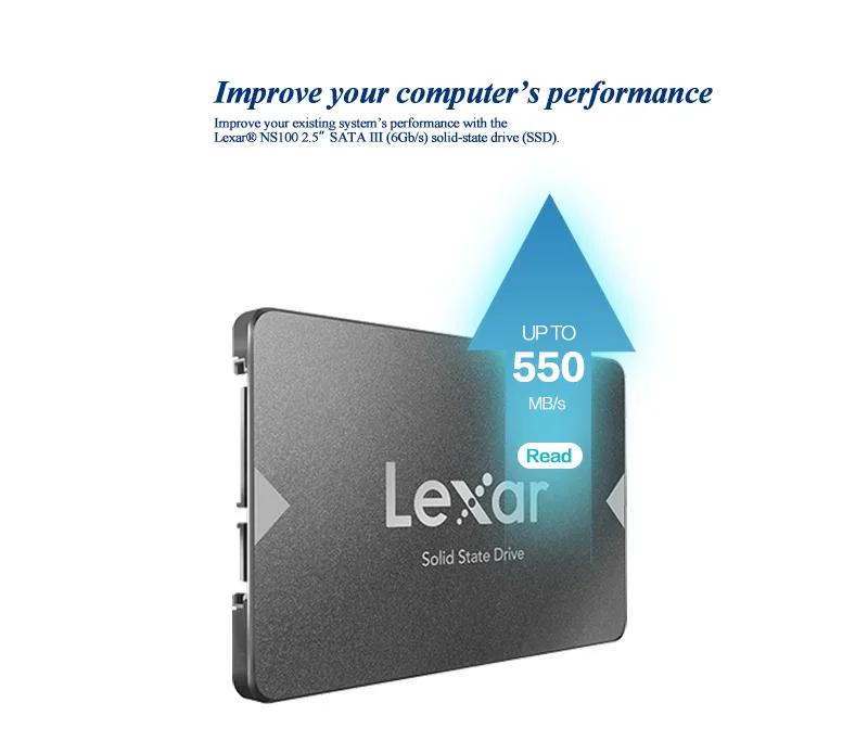 Lexar NS100 SSD 128 ГБ/256 ГБ/512 ГБ SATA III 2,5 дюймов Внутренний твердотельный накопитель на жестком диске HD 550 МБ/с. данных видео фото ПК