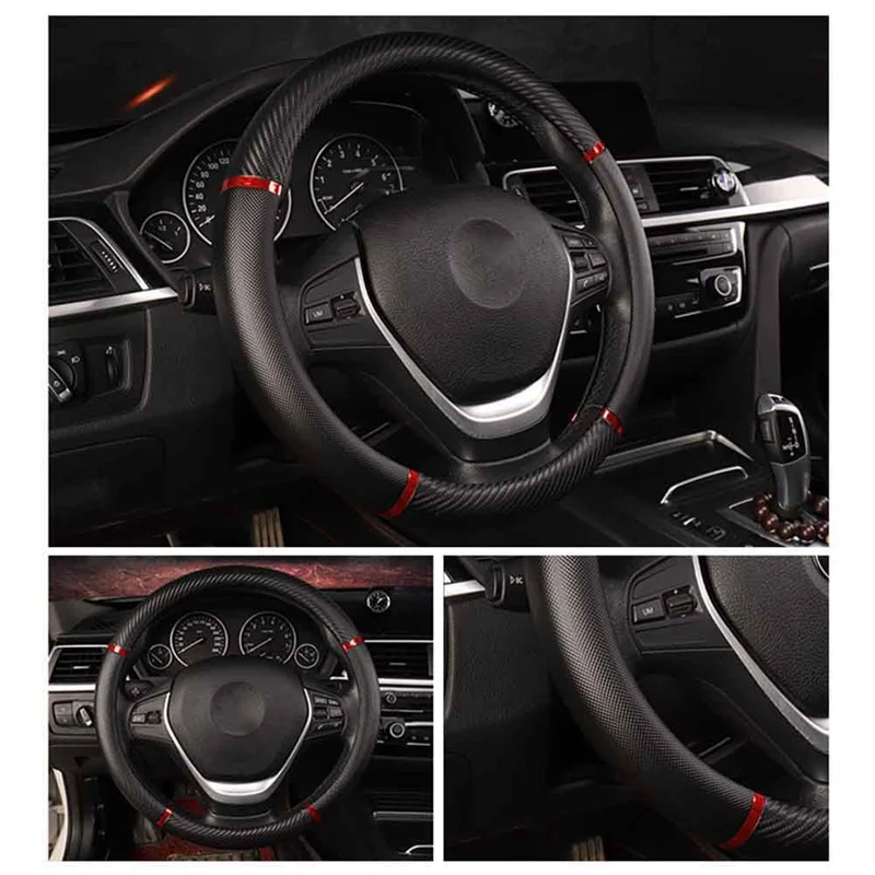 Универсальный чехол рулевого колеса автомобиля из искусственной кожи удобный нескользящий 38 см Автомобильный руль автомобиля Стайлинг