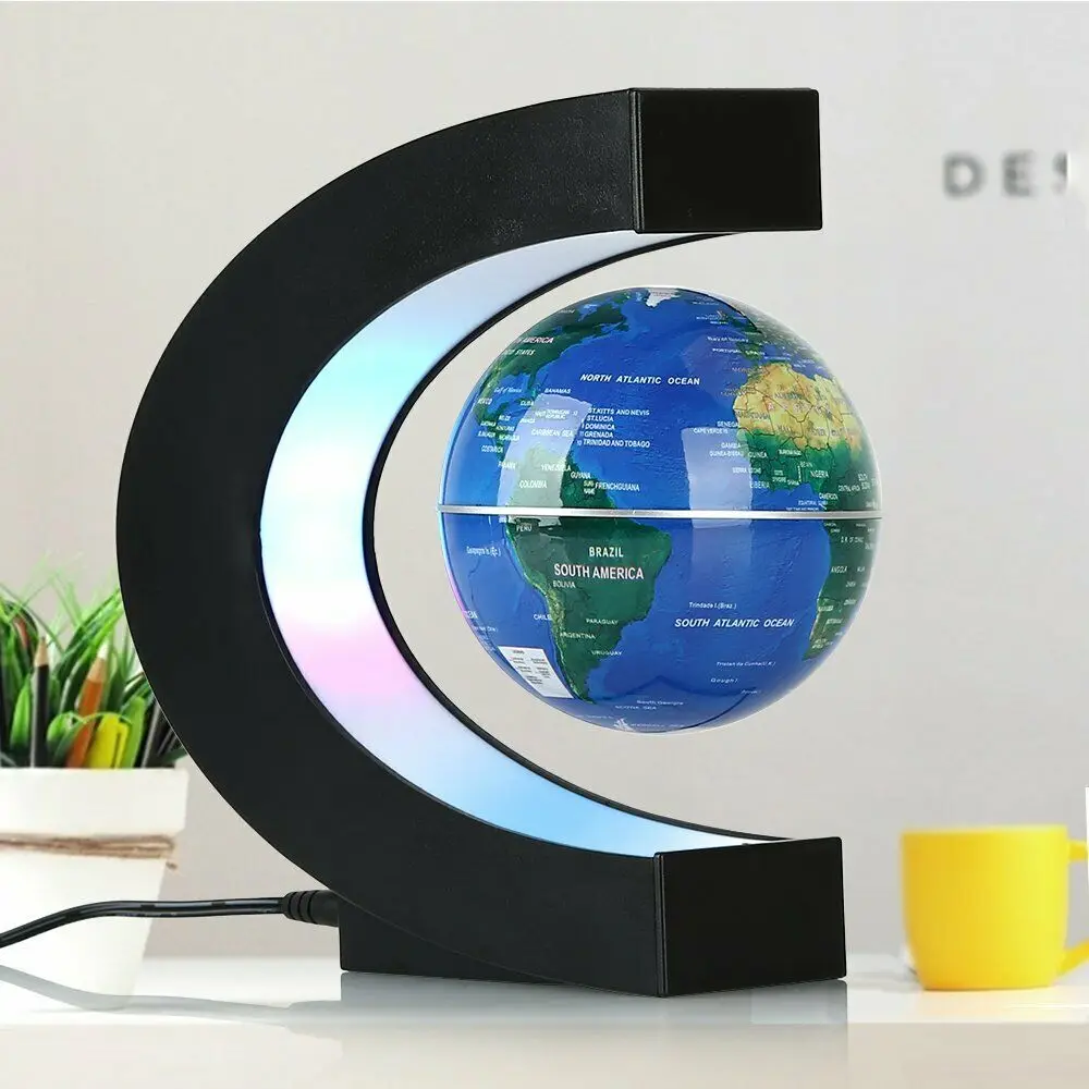 Novelty LED Night Magnetic Levitation Floating Earth Globe With C Shape Base LED World Map Ball Lamp Office Home Desk Decoration