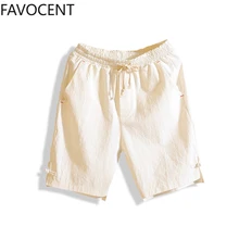 Модные брендовые хлопковые и льняные шорты, мужские свободные пляжные штаны, повседневные корейские льняные укороченные дышащие спортивные штаны